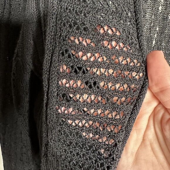 Linen Blend Cardigan Beach Sweater Boho Coldwater Creek M 10/12 Black Open Knit - Picture 4 of 7